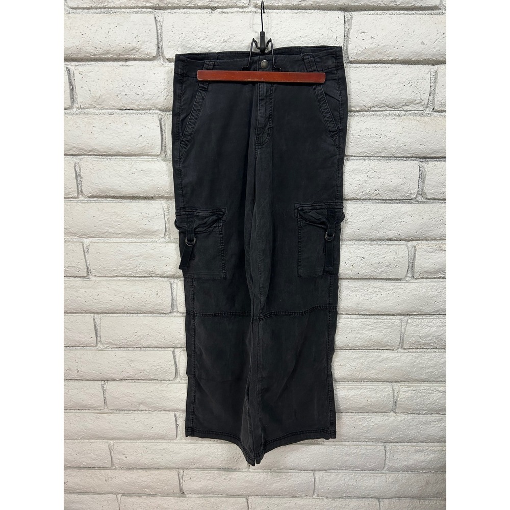 American Eagle Women Black Cargo‎ Pants Size 2 Stretch Wide Leg Utility Lyocell
